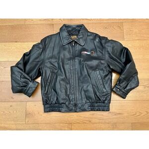 Canyon Outback NASCAR TNT Leather Jacket Large Black Cowhide Bomber Racing Promo